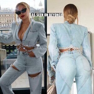 AREA wide-leg crystal jeans